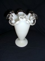 Vintage Fenton Milk Glass Silver Crest Vase Trumpet Double Crimped 6 3/4&quot; - £15.84 GBP