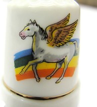 Vintage Thimble Pegasus Rainbow Porcelain Pre-owned Gold Trim Band - £11.85 GBP