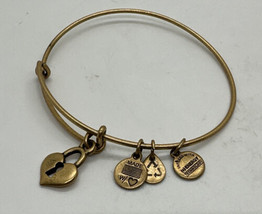 Alex and Ani Heart Lock Adjustable Wire Bangle Bracelet in Rafaelian Gold - £10.25 GBP