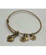 Alex and Ani Heart Lock Adjustable Wire Bangle Bracelet in Rafaelian Gold - £10.16 GBP