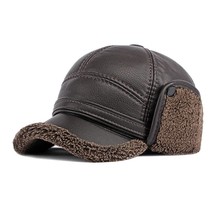 Winter Baseball Cap Men PU Leather Bomber Caps Middle Elderly Dad Hat With Earfl - £87.68 GBP
