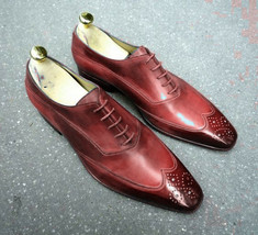 Men Oxford Burgundy Medallion Toe Wing Tip Genuine Leather Lace Up Shoes US 7-16 - £108.05 GBP