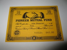 1964 Stocks & Bonds 3M Bookshelf Board Game Piece: Pioneer Mutual 10 Shares - $1.00