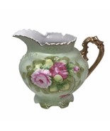 Vintage Lefton China Heritage Rose Green Pitcher Jug Bulbous 6-3/4&quot; Japa... - $51.23 CAD