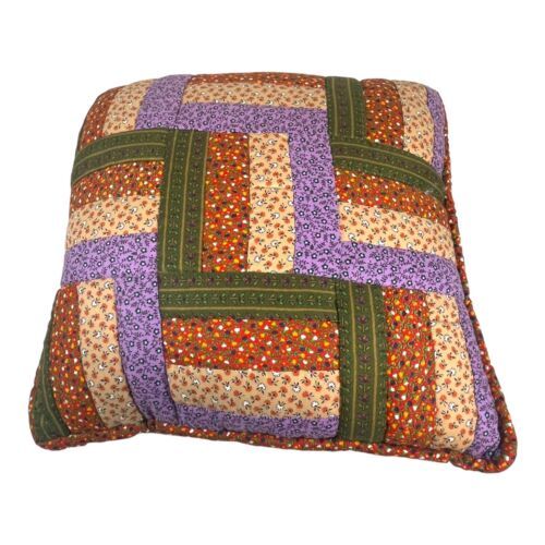 Primary image for VTG Handmade Quilted Patchwork Pillow Geometric Design Retro Boho Kitschy 14”