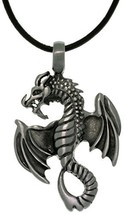 Jewelry Trends Wing Dragon Gothic Pewter Pendant Necklace 18&quot; Leather Cord - £27.96 GBP