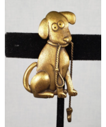 Vintage 1986 JJ Jonette Gold Tone Dog With Leash Brooch - $527.60 MXN