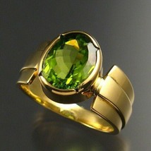 14kYellow Gold Plated 5.00Ct Oval Cut Simulated Peridot  Vintage Engagement Ring - £83.08 GBP