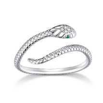 Sterling Silver Platinum Plated Adjustable Ring, Green Zircon Retro Textures Sna - £22.70 GBP