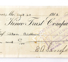 1912 Kineo Trust Company Bank Check E.A. Sampson Dover Maine Signed 841 ... - $19.99