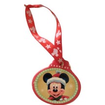 Mickey Mouse Ceramic Ornament Medallion Christmas Disney Santa Claus Hat Ribbon  - $15.83