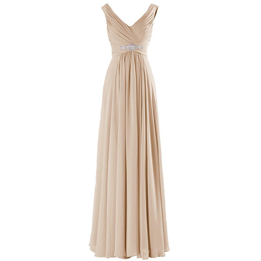 Kivary V Neck Beaded Long A Line Chiffon Formal Prom Dresses Corset Bridesmaid G