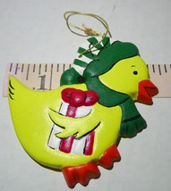 Vintage Yellow Christmas Duck Ducky green scarf hat Ornament 3&quot; - £17.42 GBP