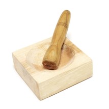 Natural Wood Pestle and Mortar With Bowl Spice Herb Crusher Grinder Grinding - £18.37 GBP