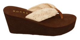 Rocket Dog Women&#39;s 10 Beige Crochet Wedge Platform Flip Flop Thong Sandals - $29.69