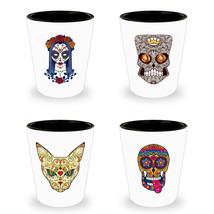 Sugar Skull Set of 4 Shot Glasses Gift Day of the Dead Dia de Muertos Variety - £36.08 GBP