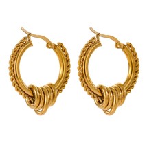 Stainless Steel Round Unusual Earrings Jewelry Stylish Gold Twisted Huggie Earri - £10.93 GBP