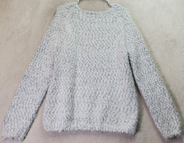 Buffalo by David Bitton Puffy Sweater Women XL White Blue Long Sleeve Round Neck - £20.19 GBP