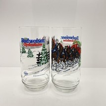 VTG BUDWEISER Clydesdales Christmas 16 oz. Tall Beer Glass Tumblers 5.75” Set 2 - £7.94 GBP