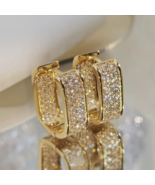 Gold Plated Hoop Earrings With Cubic Zirconia Hip Hop Jewelry Unisex, Men - £10.31 GBP