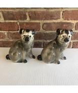 A PAIR (2) VICTORIAN STAFFORDSHIRE GRAY/BLACK PUG DOGS STATUE FIGURINE E... - $203.65 CAD