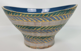 Vtg Bitossi Aldo Londi Seta Italian Mid Century Art Pottery Bowl Teal Blue Gold - £430.64 GBP