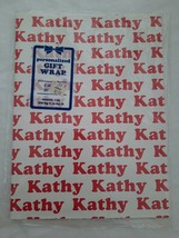Vintage Kathy Gift Wrap, Personalized Name Wrapping Paper Red Print 1980&#39;s NIP - £5.39 GBP