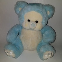 Russ Berrie K-12 Blue Teddy Bear Rattle Lovey Plush White 12&quot; Baby Toy S... - $29.41