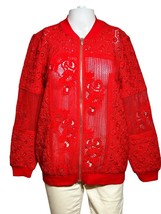 New Chico&#39;s Bomber jacket Women Small Red Lace Full Zipper Cottage Core - AC - £30.63 GBP