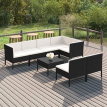  Garden Lounge Set Black PE rattan, powder-coated steel, polyester - $15,881.51 MXN