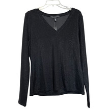 White House Black Market Shimmer V Neck Top L Metallic Sparkle Knit Long... - $19.68