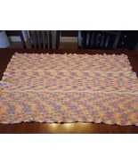 pink afghan blanket Vintage Handmade Crochet Quilt Throw 51&quot;x34&quot; baby EA... - £14.53 GBP