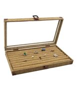 JEWELRY Slot RINGS BOX CASE Burlap Dark Beige Metal Clasp Jewelry Display Case - $49.95