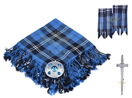 Scottish Ramsey Blue Hunting Tartan Kilt FLY PLAID With Brooch-Flashes -Kilt Pin - £40.80 GBP