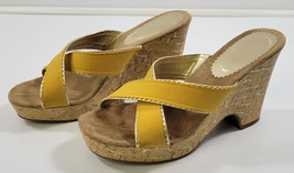 BG) Yellow Cross Strap Woman Wedge Heel Sandals Shoes Size 8 - $276.61 MXN
