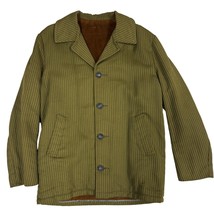 VTG 60s 70s Mens 4 Button Coat Green Wide Ribbed 4 Button Plush Lining S... - $97.02
