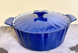 Technique Cast Iron Dutch Oven Oval Enameled Blue 3 Qt With Bow Tie Lid - $28.84