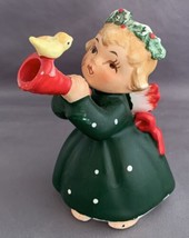 Lefton Japan Vtg Christmas Angel Girl Figurine Holding Bird on Horn 1259N - £23.72 GBP