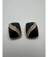 Vintage Christian Dior Blue Enamel Rhinestone Clip Earrings 2.5cm X 1.8cm - £62.68 GBP