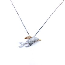 Italian Women&#39;s Necklace Solid 18k White Rose Gold Happy Dolphin Round Diamonds - £2,378.76 GBP