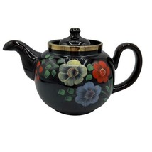 Alcock Lindley &amp; Bloore Brown &amp; Hand Painted Floral Teapot Staffordshire England - £12.62 GBP