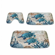 Blue Sea Turtle Bathroom Rug Set 3 Pieces Memory Foam Non Slip - $1,374.97 MXN