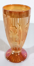 Jeannette Glass IRIS AND HERRINGBONE Marigold Iridescent Footed Water Tu... - $10.44