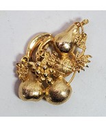 Vintage Apple Pear Pineapple Brooch Pin 2.5 Inch Gold Tone - $7.00