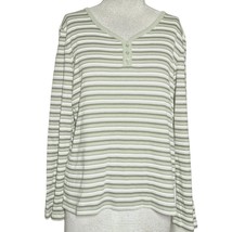 Green Striped Cotton Blend Long Sleeve Top Size Medium - £19.61 GBP