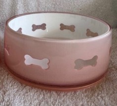 PINK Acrylic No Skid Puppy Dog Food Water Dish Bowl Dog Bones NEW 6” - £15.84 GBP