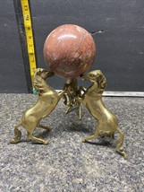 Beautiful Vintage 3 Brass Rearing Horses Holding Beautiful  Marble ball. - £98.29 GBP