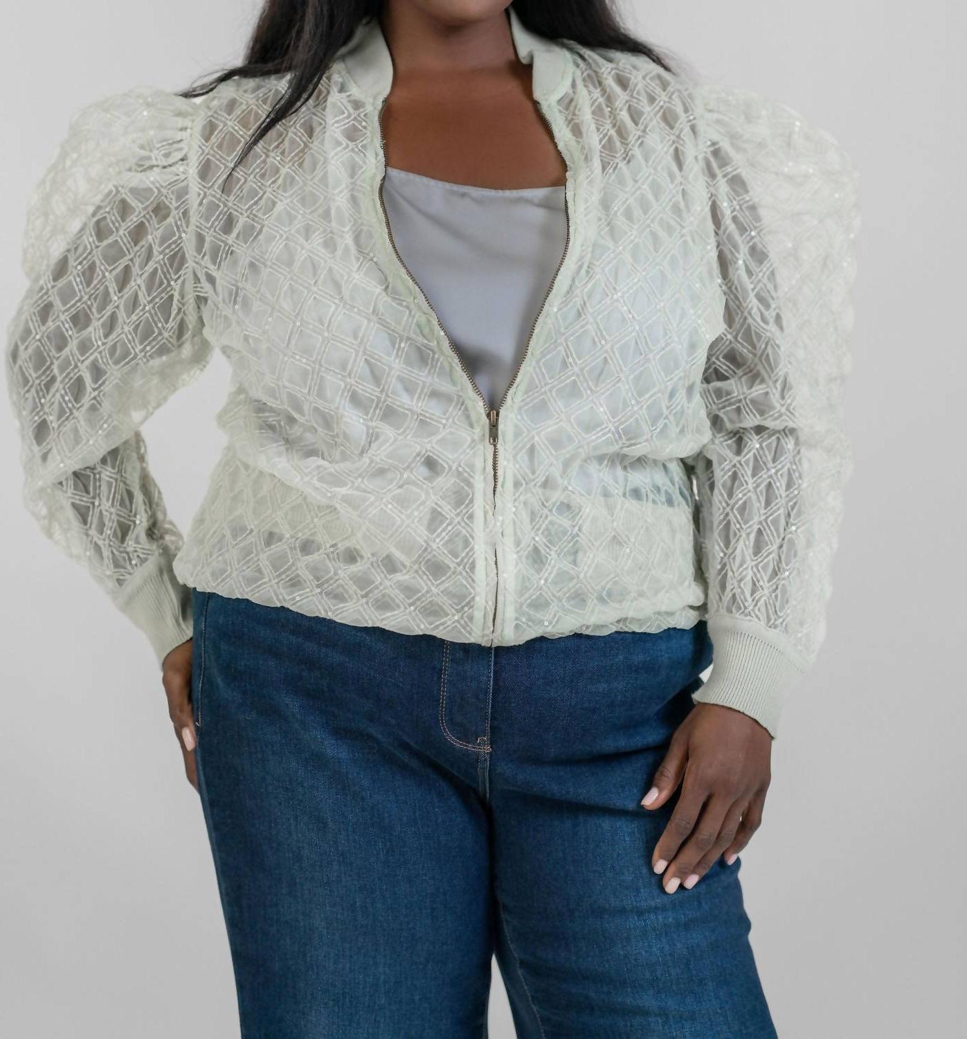 -Bl^nk- Ayana Long Sleeve Zip Front Jacket - Plus Mint - $144.00