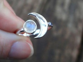 925 Sterling Silver Moonstone Gemstone Crescent Moon Handmade Ring - $11.07+