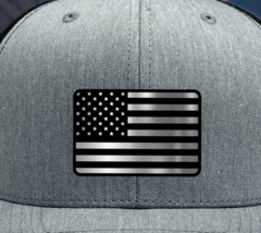 American Flag Stars &amp; Strips Baseball Trucker Hat Brushed Silver Engrave... - £23.49 GBP